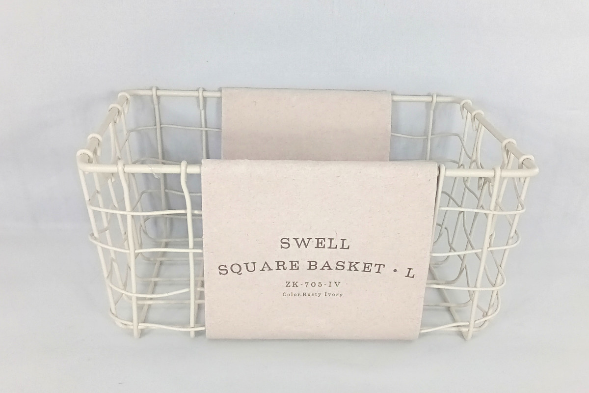 かご スウェル スクエアバスケット L 幅20×奥行15×高さ9cm ( 小物入れ 卓上収納 収納 バスケット ワイヤーバスケット 深型 スリム アイアンバスケット カゴ 角型 ワイヤー アイアン 収納バスケット 小物収納 おしゃれ ) 【アイボリー】 アイボリー