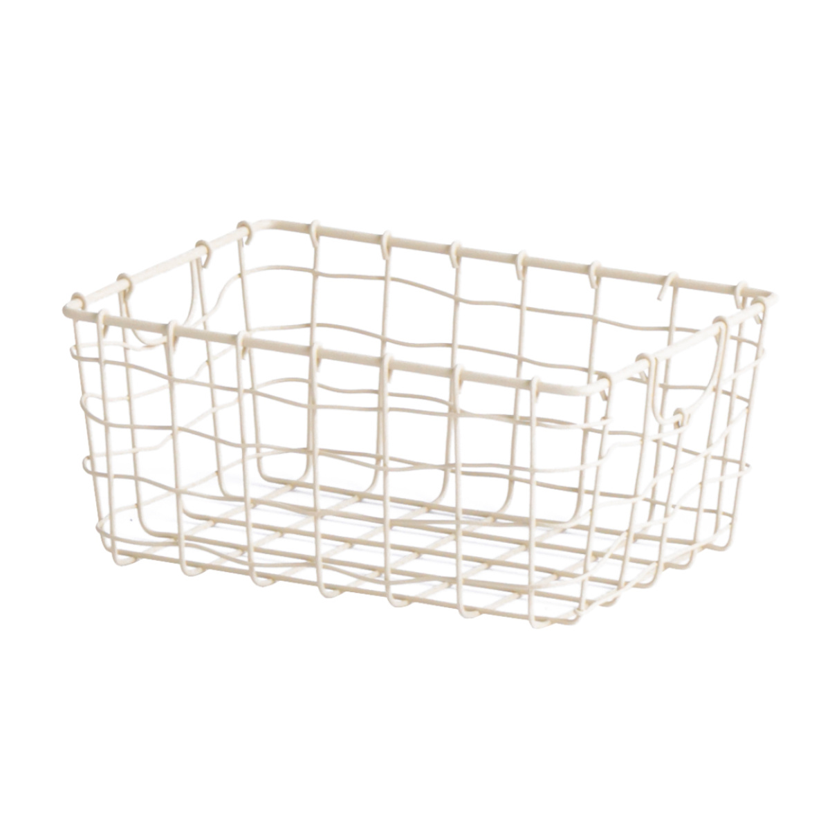 かご スウェル スクエアバスケット L 幅20×奥行15×高さ9cm ( 小物入れ 卓上収納 収納 バスケット ワイヤーバスケット 深型 スリム アイアンバスケット カゴ 角型 ワイヤー アイアン 収納バスケット 小物収納 おしゃれ ) 【アイボリー】 アイボリー