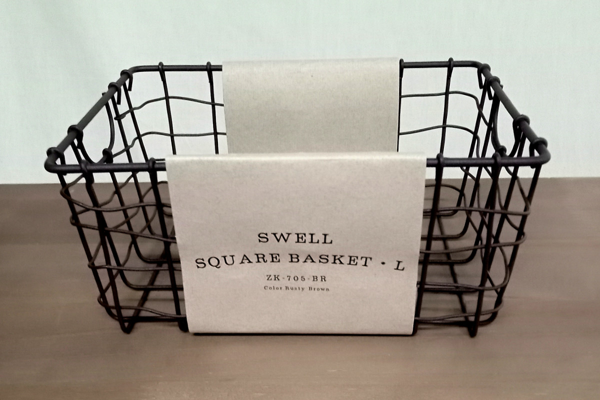 かご スウェル スクエアバスケット L 幅20×奥行15×高さ9cm ( 小物入れ 卓上収納 収納 バスケット ワイヤーバスケット 深型 スリム アイアンバスケット カゴ 角型 ワイヤー アイアン 収納バスケット 小物収納 おしゃれ ) 【アイボリー】 アイボリー