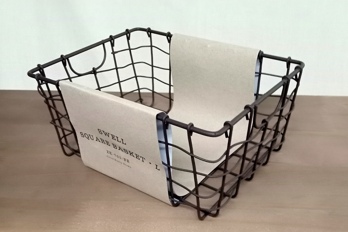 かご スウェル スクエアバスケット L 幅20×奥行15×高さ9cm ( 小物入れ 卓上収納 収納 バスケット ワイヤーバスケット 深型 スリム アイアンバスケット カゴ 角型 ワイヤー アイアン 収納バスケット 小物収納 おしゃれ ) 【アイボリー】 アイボリー