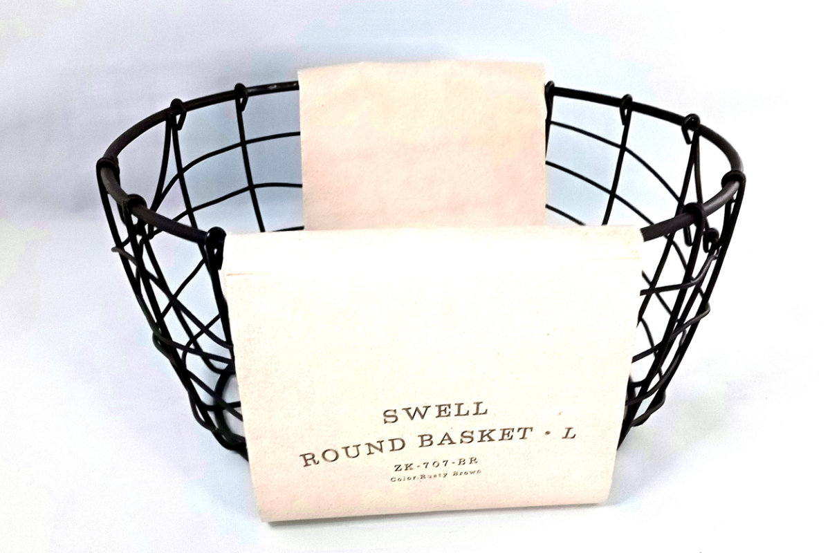 かご スウェル ラウンドバスケット L 幅20×奥行20×高さ9cm ( 小物入れ 卓上収納 収納 バスケット ワイヤーバスケット 深型 アイアンバスケット カゴ 丸型 ワイヤー アイアン 収納バスケット 小物収納 おしゃれ ) 【ブラウン】 ブラウン