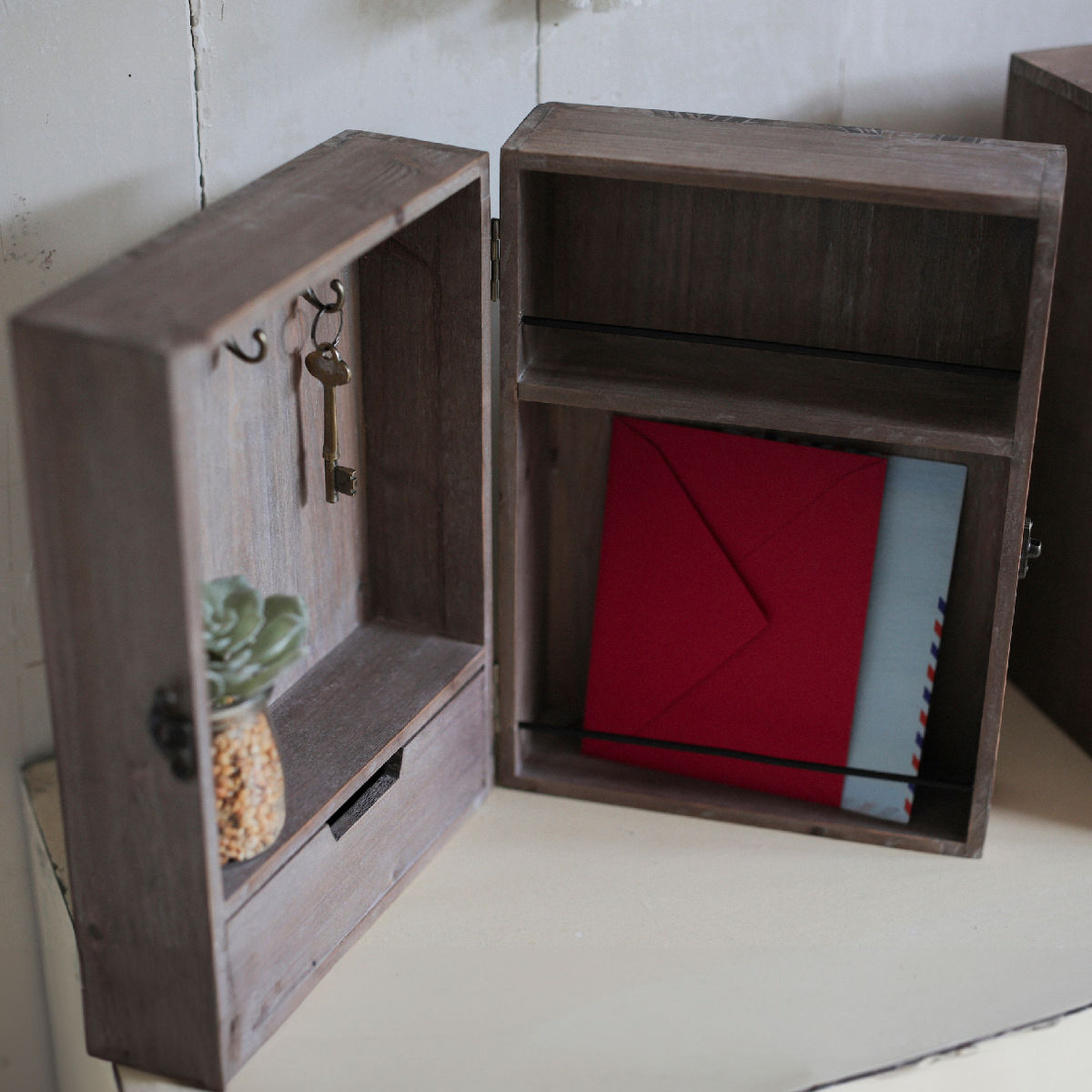 収納ボックス デタンデュ キーボックス 木製 幅22.5×奥行13×高さ30cm （ キーフック 小物入れ 引き出し 玄関収納 おしゃれ 鍵置き 鍵掛け 鍵収納 鍵 収納 カギ フック 玄関 印鑑 はんこ ハンコ ）