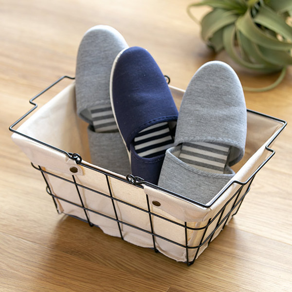 ワイヤーバスケット S 幅33.5×奥行25×高さ16.5cm ファブリック ( 収納バスケット 布付きバスケット 布 角型 バスケット 収納 持ち手付き 小物収納 ワイヤー 布付き 内布 スクエア型 四角 持ち運び おもちゃ入れ 北欧 おしゃれ ) 【ネイビー】 ネイビー