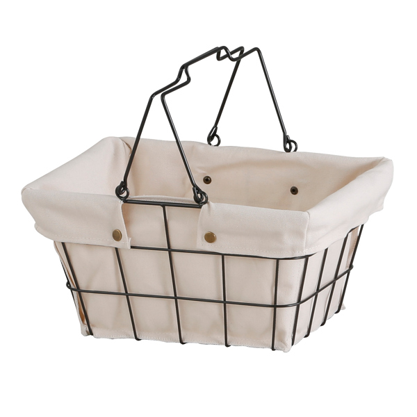 ワイヤーバスケット S 幅33.5×奥行25×高さ16.5cm ファブリック ( 収納バスケット 布付きバスケット 布 角型 バスケット 収納 持ち手付き 小物収納 ワイヤー 布付き 内布 スクエア型 四角 持ち運び おもちゃ入れ 北欧 おしゃれ ) 【ネイビー】 ネイビー