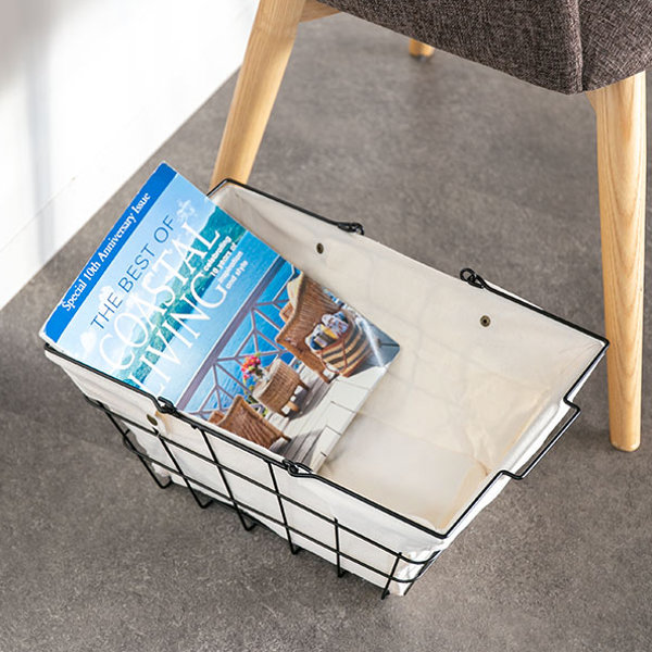 ワイヤーバスケット M 幅39×奥行27×高さ18cm ファブリック ( 収納バスケット 布付きバスケット 布 角型 バスケット 収納 持ち手付き 小物収納 ワイヤー 布付き 内布 スクエア型 四角 持ち運び おもちゃ入れ 北欧 おしゃれ ) 【ブラウン】 ブラウン