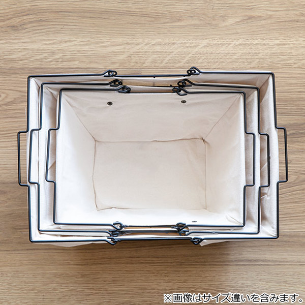 ワイヤーバスケット M 幅39×奥行27×高さ18cm ファブリック ( 収納バスケット 布付きバスケット 布 角型 バスケット 収納 持ち手付き 小物収納 ワイヤー 布付き 内布 スクエア型 四角 持ち運び おもちゃ入れ 北欧 おしゃれ ) 【ブラウン】 ブラウン