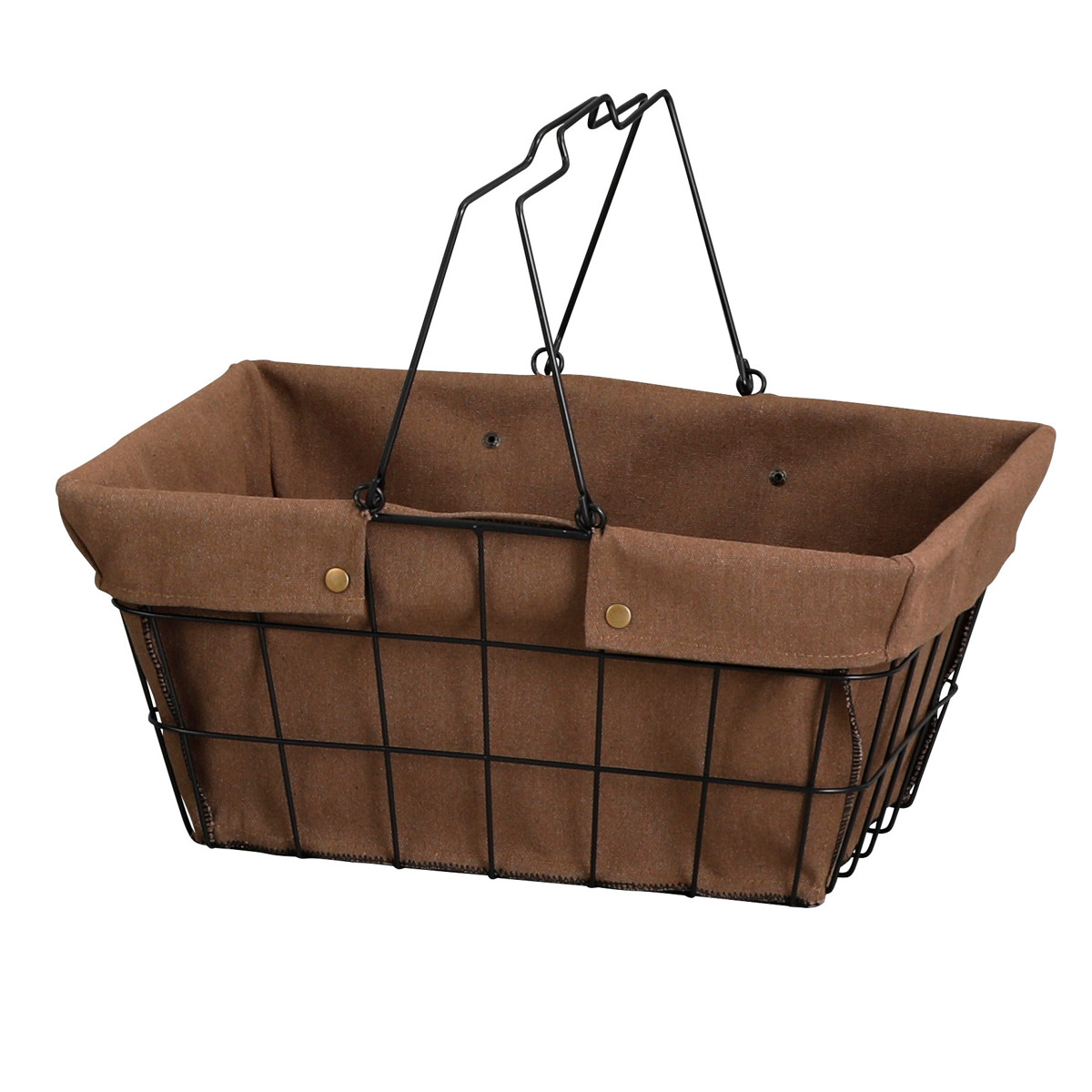 ワイヤーバスケット M 幅39×奥行27×高さ18cm ファブリック ( 収納バスケット 布付きバスケット 布 角型 バスケット 収納 持ち手付き 小物収納 ワイヤー 布付き 内布 スクエア型 四角 持ち運び おもちゃ入れ 北欧 おしゃれ ) 【ブラウン】 ブラウン