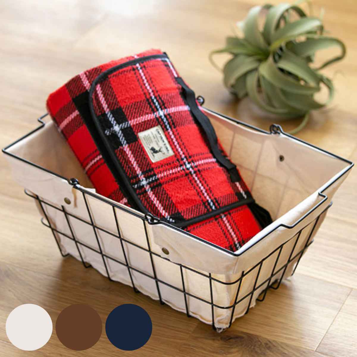 ワイヤーバスケット L 幅43×奥行30×高さ20cm ファブリック （ 収納バスケット 布付きバスケット 布 角型 バスケット 収納 持ち手付き 小物収納 ワイヤー 布付き 内布 スクエア型 四角 持ち運び おもちゃ入れ 北欧 おしゃれ ） 【ブラウン】