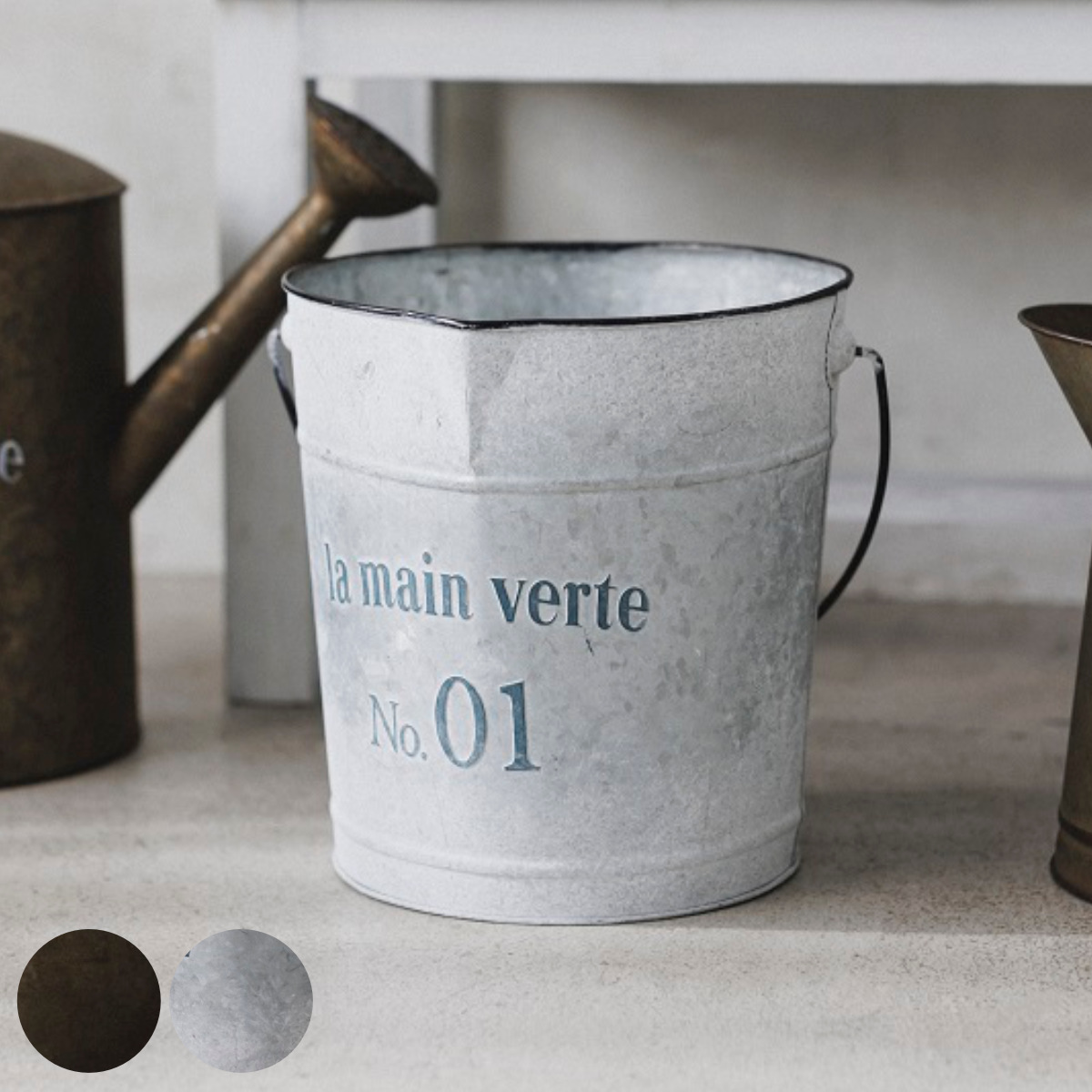 バケツ オーナメント グランディール ( ガーデニング雑貨 ディスプレイ ブリキ 置く おしゃれ オブジェ ヴィンテージ 園芸 エクステリア 雑貨 飾り アイアン ガーデンオーナメント 庭 ベランダ ガーデニング インテリア ) 【ホワイト】