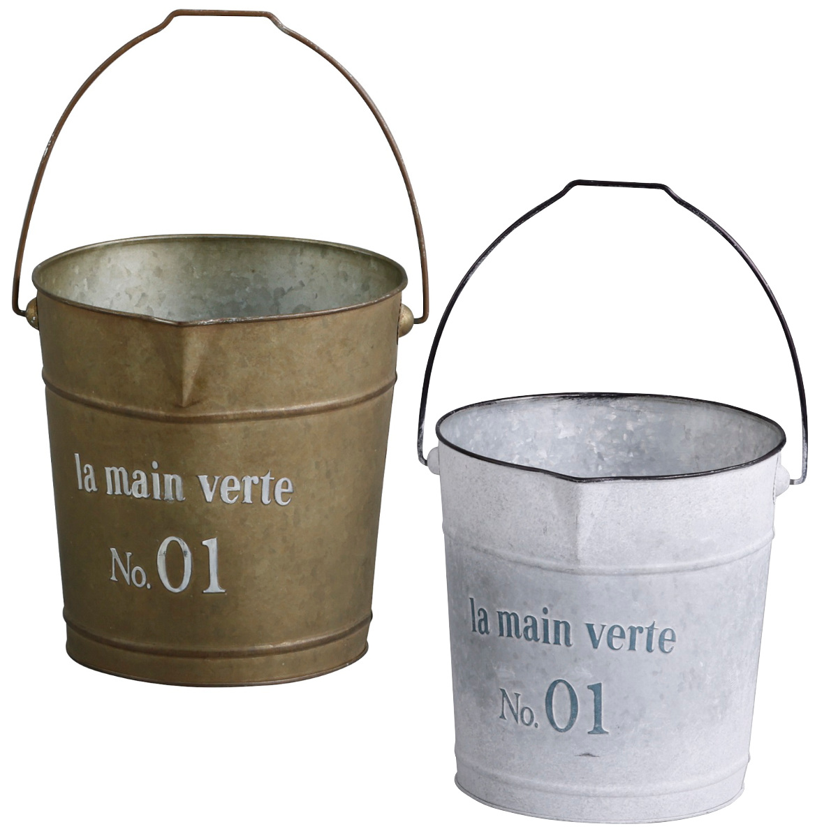 バケツ オーナメント グランディール ( ガーデニング雑貨 ディスプレイ ブリキ 置く おしゃれ オブジェ ヴィンテージ 園芸 エクステリア 雑貨 飾り アイアン ガーデンオーナメント 庭 ベランダ ガーデニング インテリア ) 【ホワイト】 ホワイト