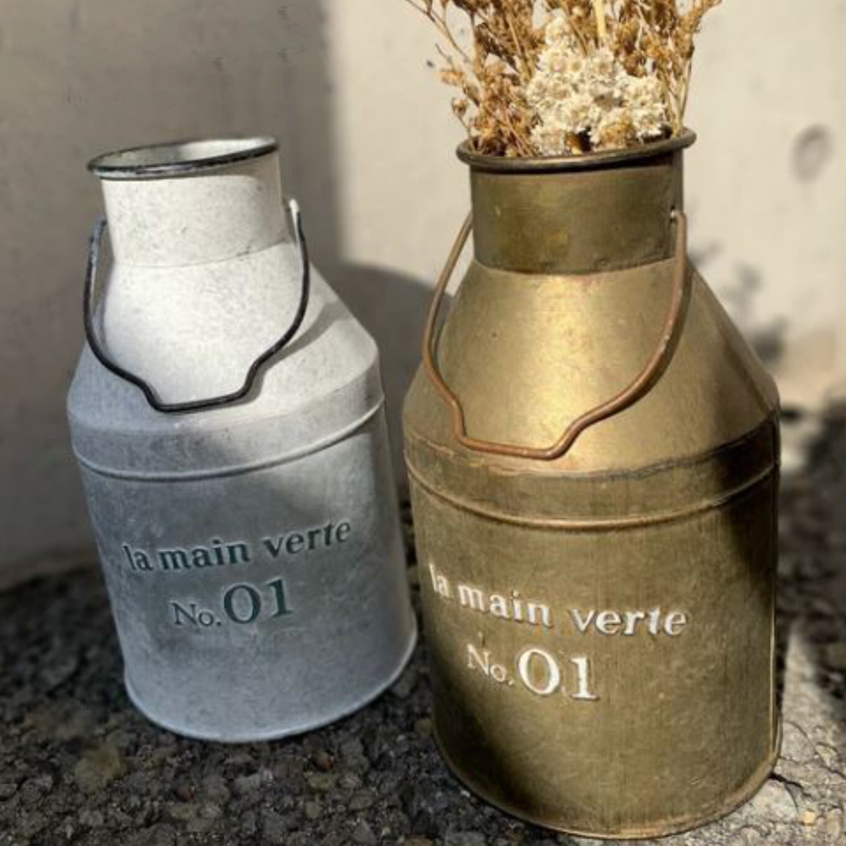 ミルクポット オーナメント グランディール S ( プランター 花瓶 花びん 植木鉢 プラントポット 植物用ポット 花器 ポット ブリキ ジョウロ ブリキ鉢 アイアン 植物 花 ドライフラワー 観葉植物 園芸 インテリア 卓上 ) 【ホワイト】 ホワイト