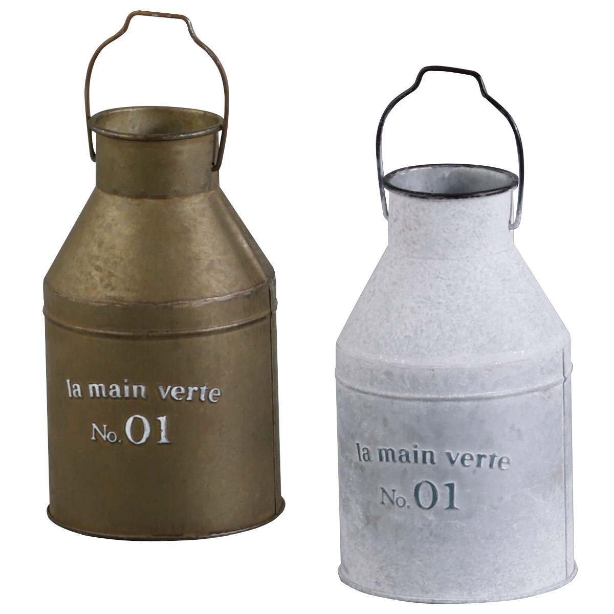 ミルクポット オーナメント グランディール S ( プランター 花瓶 花びん 植木鉢 プラントポット 植物用ポット 花器 ポット ブリキ ジョウロ ブリキ鉢 アイアン 植物 花 ドライフラワー 観葉植物 園芸 インテリア 卓上 ) 【ホワイト】 ホワイト