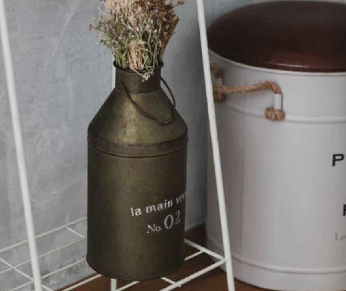 ミルクポット オーナメント グランディール L ( プランター 花瓶 花びん 植木鉢 プラントポット 植物用ポット 花器 ポット ブリキ ジョウロ ブリキ鉢 アイアン 植物 花 ドライフラワー 観葉植物 園芸 インテリア 卓上 ) 【アイアン】 アイアン