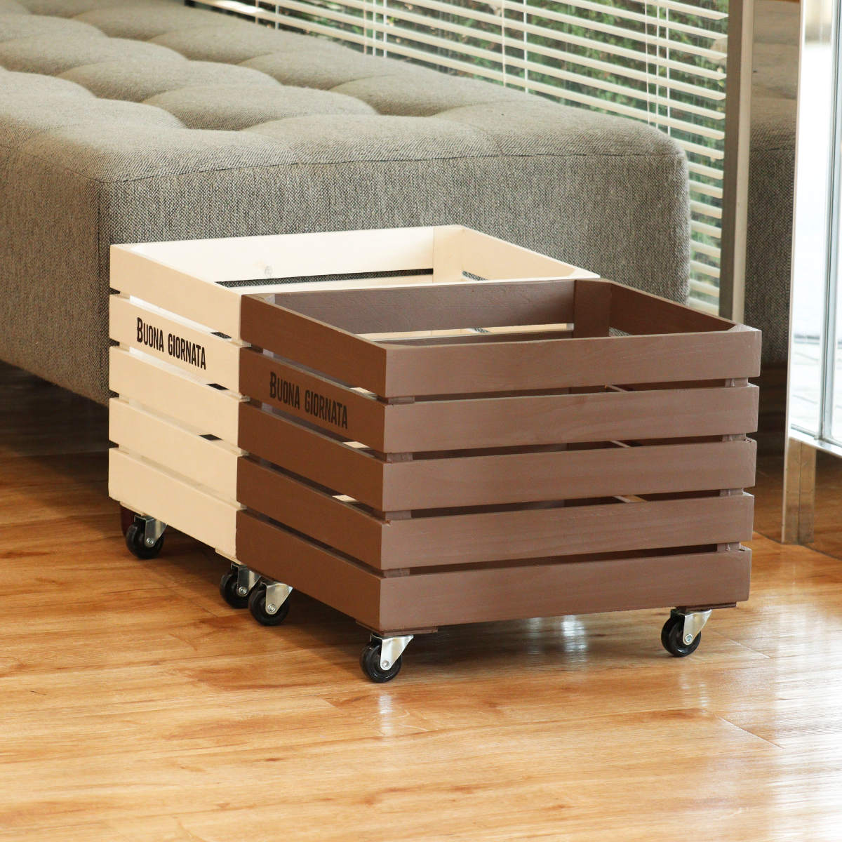 収納ボックス ボナブル コンテナカート ガーデニング ( 収納 ボックス 収納ケース 木箱 ケース 花台 木製 プランターカバー 植木鉢カバー 小物入れ 小物ケース 植木鉢 プランター カバー おしゃれ 天然木 ) 【ブラウン】