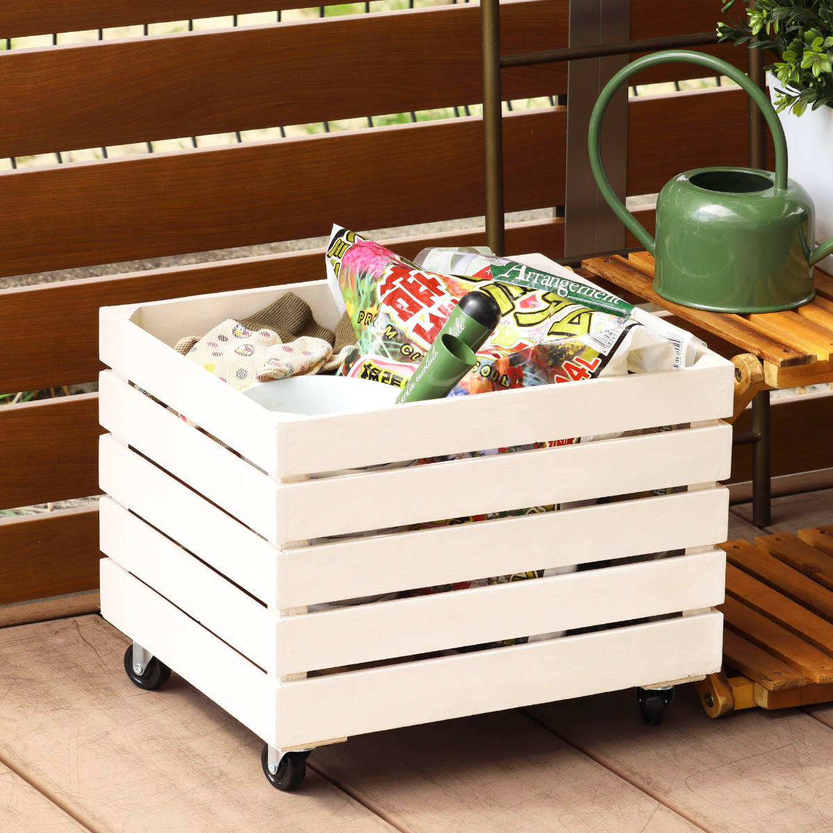 収納ボックス ボナブル コンテナカート ガーデニング ( 収納 ボックス 収納ケース 木箱 ケース 花台 木製 プランターカバー 植木鉢カバー 小物入れ 小物ケース 植木鉢 プランター カバー おしゃれ 天然木 ) 【ホワイト】 ホワイト
