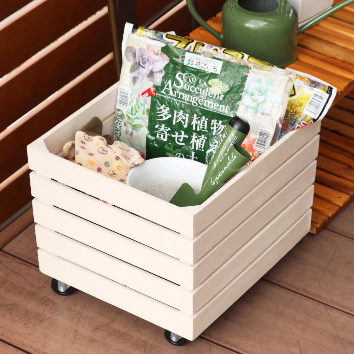 収納ボックス ボナブル コンテナカート ガーデニング ( 収納 ボックス 収納ケース 木箱 ケース 花台 木製 プランターカバー 植木鉢カバー 小物入れ 小物ケース 植木鉢 プランター カバー おしゃれ 天然木 ) 【ホワイト】 ホワイト