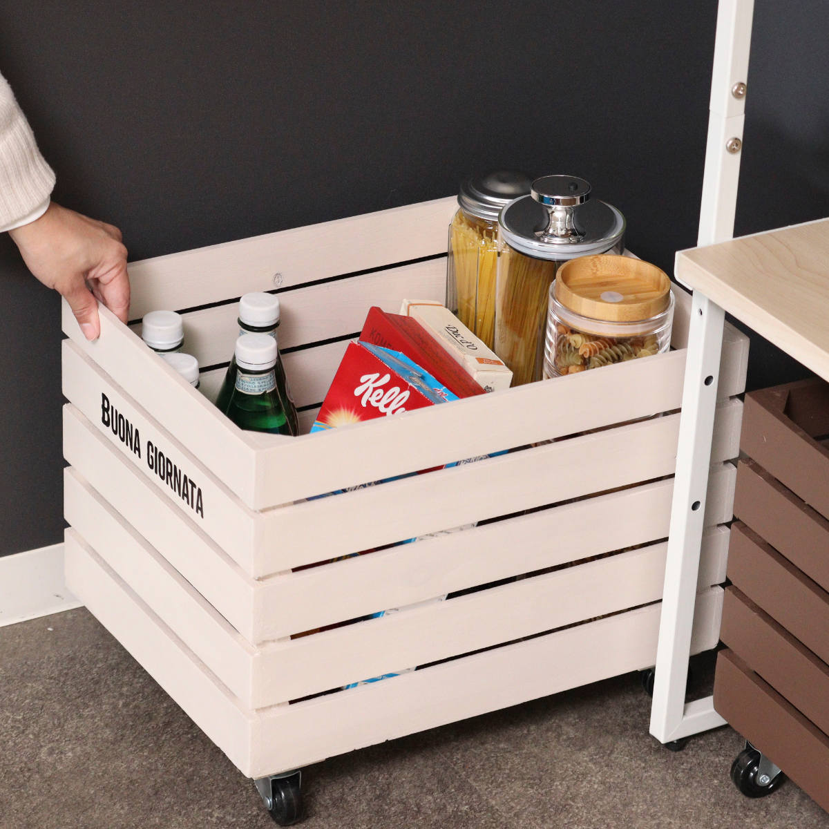 収納ボックス ボナブル コンテナカート ガーデニング ( 収納 ボックス 収納ケース 木箱 ケース 花台 木製 プランターカバー 植木鉢カバー 小物入れ 小物ケース 植木鉢 プランター カバー おしゃれ 天然木 ) 【ホワイト】 ホワイト