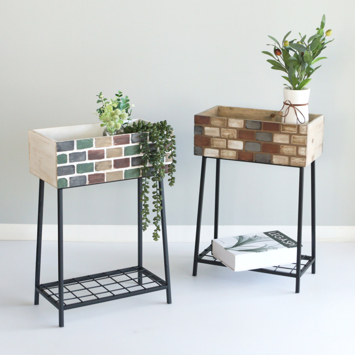 プランター メゾレイユ ボックススタンド ( フラワースタンド ワゴン 花台 プランターラック フラワーラック 1段 棚付き 花スタンド ラック ディスプレイ ボックス 置く 植物 観葉植物 花 園芸 天然木 ) 【ホワイト】