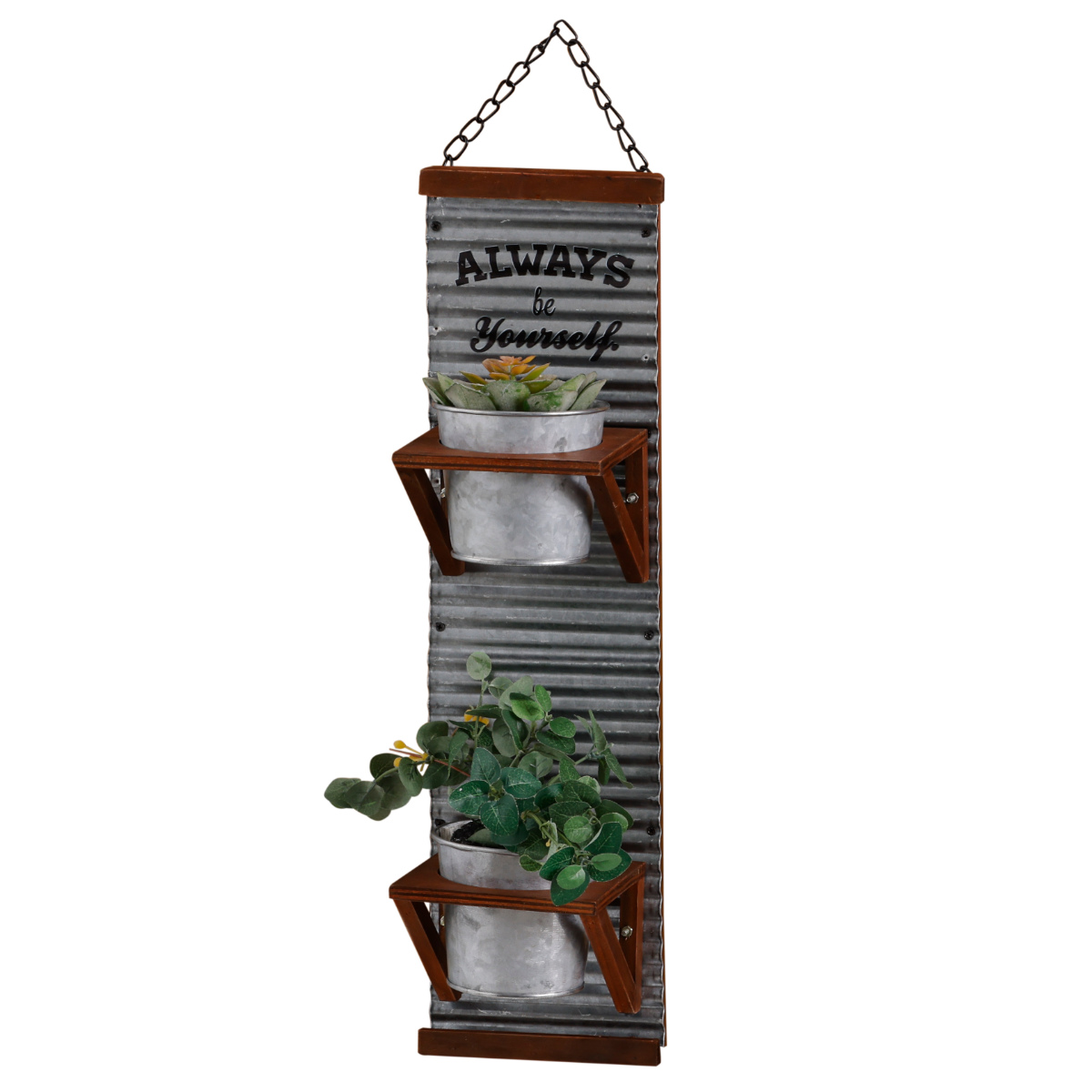 植木鉢 ハンギングポット エコルフェ ( プランターポット 植木ポット アンティーク調 フラワーポット アイアン 多肉植物 観葉植物 引っ掛け 吊り下げ 壁掛け ハンギング 植物用ポット 花器 鉢 プランター トタン 天然木 ) 【ホワイト】 ホワイト