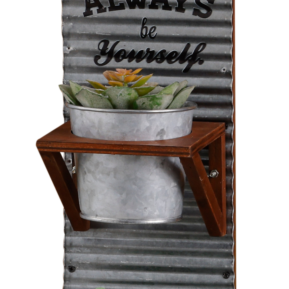 植木鉢 ハンギングポット エコルフェ ( プランターポット 植木ポット アンティーク調 フラワーポット アイアン 多肉植物 観葉植物 引っ掛け 吊り下げ 壁掛け ハンギング 植物用ポット 花器 鉢 プランター トタン 天然木 ) 【ホワイト】 ホワイト