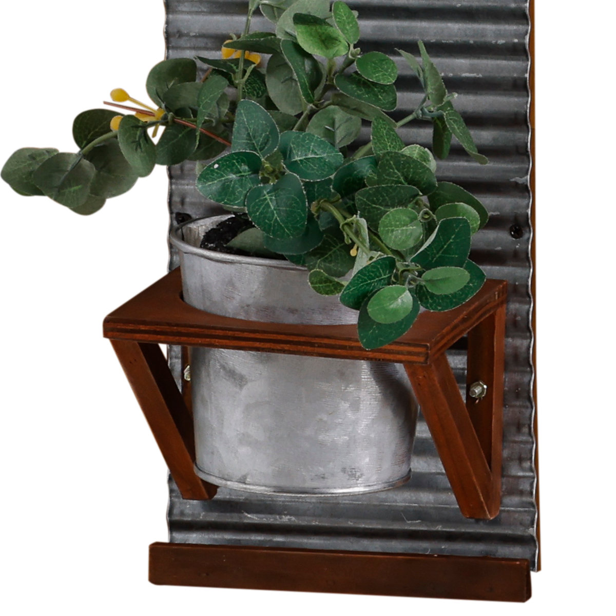 植木鉢 ハンギングポット エコルフェ ( プランターポット 植木ポット アンティーク調 フラワーポット アイアン 多肉植物 観葉植物 引っ掛け 吊り下げ 壁掛け ハンギング 植物用ポット 花器 鉢 プランター トタン 天然木 ) 【ホワイト】 ホワイト