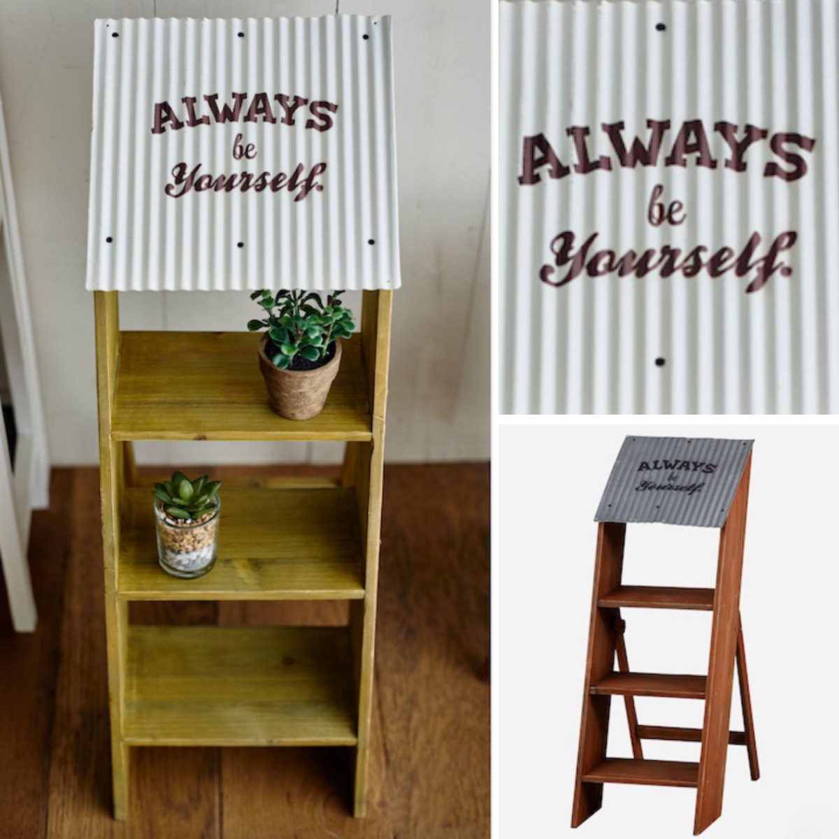 花台 ディスプレイ ラダー エコルフェ ( プランター 植木鉢 棚 アンティーク調 プランターラック フラワーラック 3段 アイアン 多肉植物 観葉植物 花スタンド ラック ボックス 植物用ポット 花器 鉢 トタン 天然木 ) 【シルバー】 シルバー