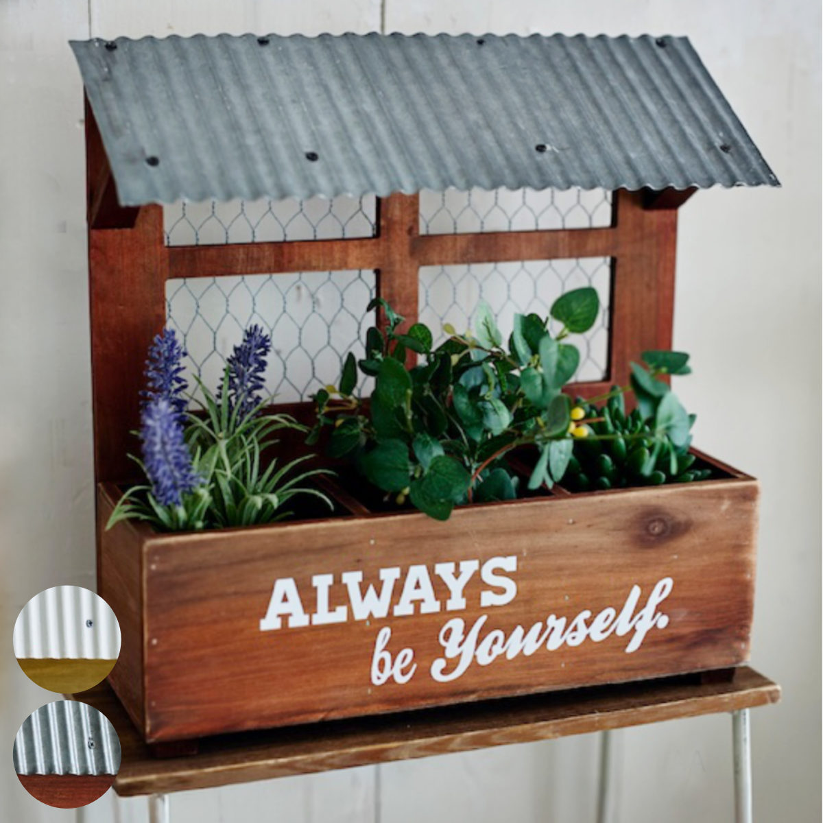 プランター トリプルプランター エコルフェ （ プランターポット 植木鉢 植木ポット アンティーク調 フラワーポット アイアン 多肉植物 観葉植物 引っ掛け 吊り下げ 壁掛け ハンギング 植物用ポット 花器 鉢 トタン 天然木 ） 【ホワイト】