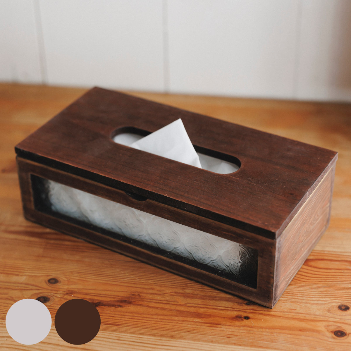 ティッシュケース フローラティッシュケース 木製 ガラス ( おしゃれ 可愛い ティッシュカバー ティッシュボックス 収納 リビング シンプル キッチン 寝室 エントランス ティッシュ ケース ティッシュ入れ ボックスティッシュ ) 【ブラウン】