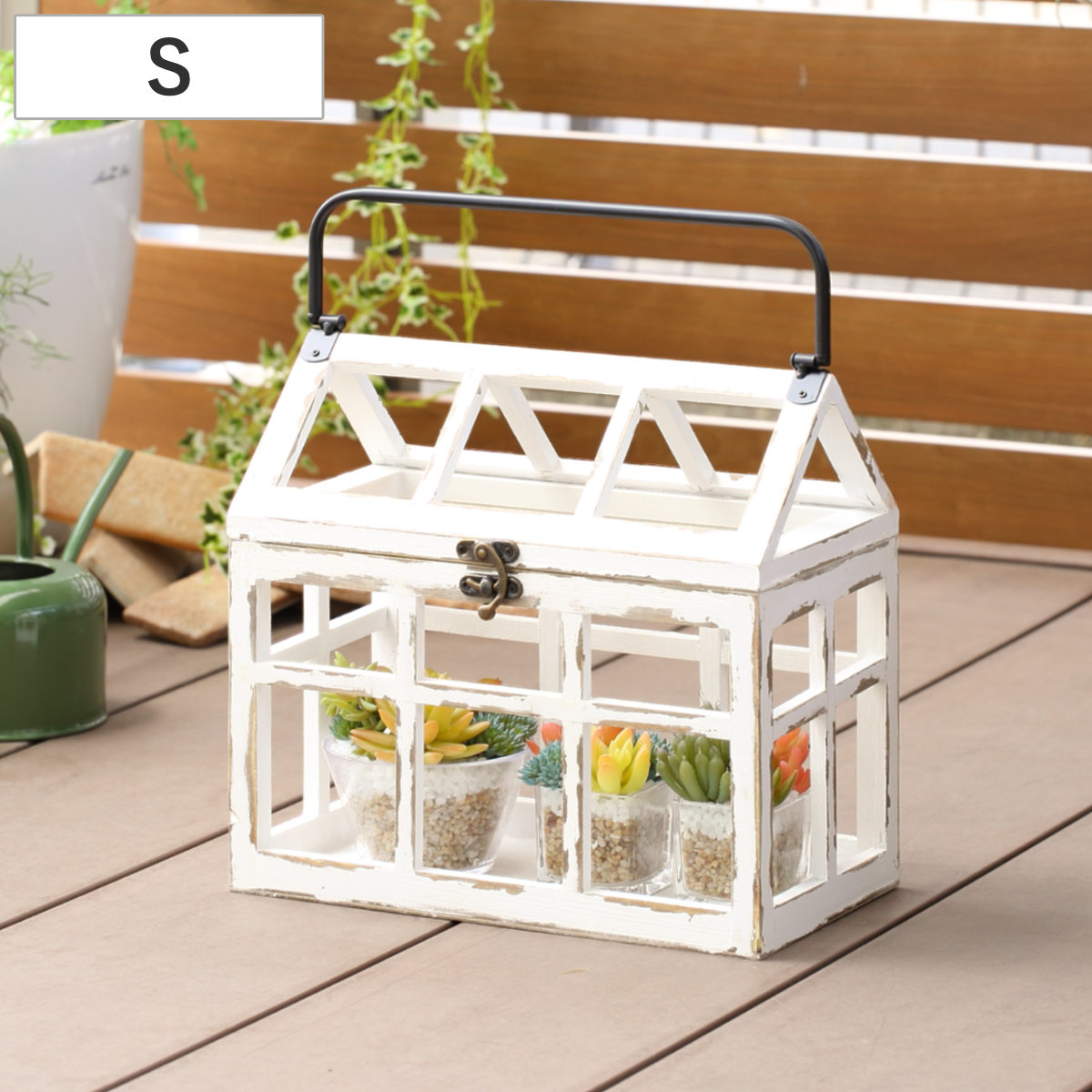 ガーデンオーナメント アブリ ガーデンハウスボックス S ( ガーデニング雑貨 家 ハウス 木製 ウッドボックス オブジェ 持ち手 鍵 付き 園芸 エクステリア 雑貨 飾り 庭 ベランダ ガーデニング インテリア ディスプレイ おしゃれ )