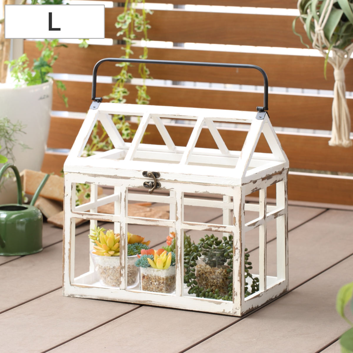 ガーデンオーナメント アブリ ガーデンハウスボックス L （ ガーデニング雑貨 家 ハウス 木製 ウッドボックス オブジェ 持ち手 鍵 付き 園芸 エクステリア 雑貨 飾り 庭 ベランダ ガーデニング インテリア ディスプレイ おしゃれ ）