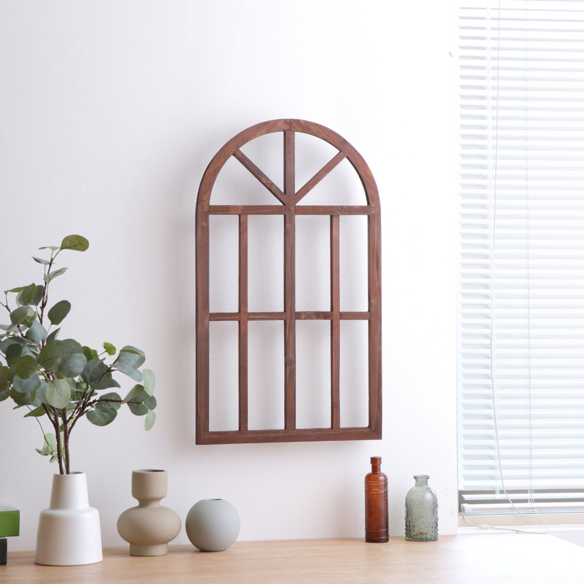 ガーデンオーナメント ルフェン ウィンドウフレーム L ( ガーデニング雑貨 窓 フレーム 木製 ウッドフレーム 窓枠アーチ 園芸 エクステリア 雑貨 飾り 庭 ベランダ ガーデニング インテリア ディスプレイ 壁掛け おしゃれ ) 【ブラウン】 ブラウン