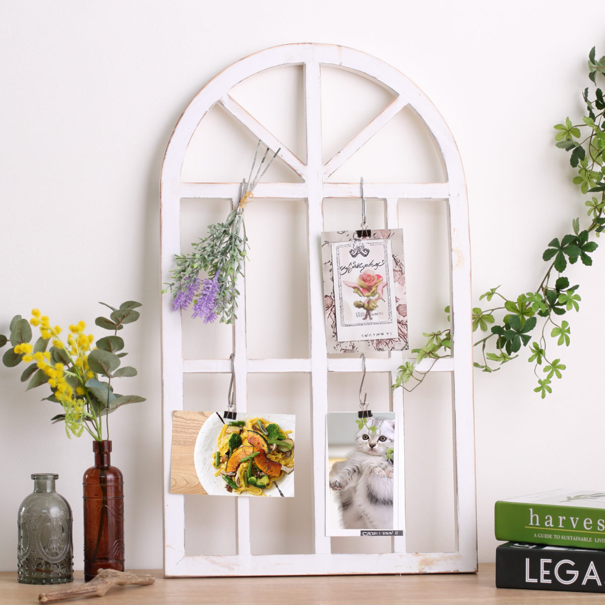 ガーデンオーナメント ルフェン ウィンドウフレーム L ( ガーデニング雑貨 窓 フレーム 木製 ウッドフレーム 窓枠アーチ 園芸 エクステリア 雑貨 飾り 庭 ベランダ ガーデニング インテリア ディスプレイ 壁掛け おしゃれ ) 【ブラウン】 ブラウン