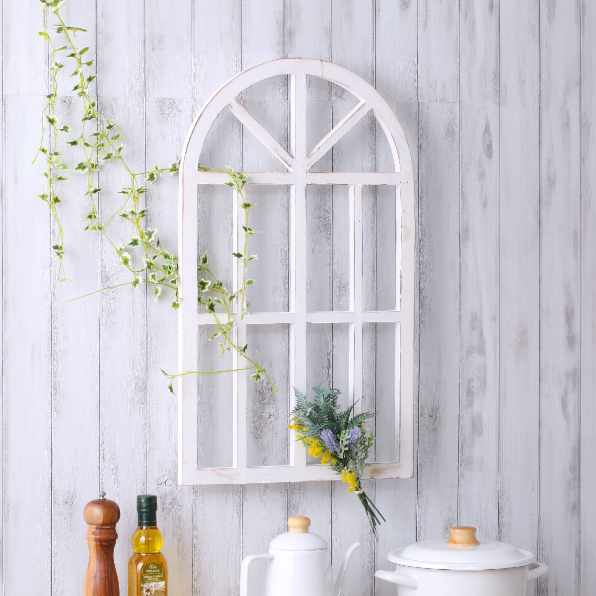 ガーデンオーナメント ルフェン ウィンドウフレーム L ( ガーデニング雑貨 窓 フレーム 木製 ウッドフレーム 窓枠アーチ 園芸 エクステリア 雑貨 飾り 庭 ベランダ ガーデニング インテリア ディスプレイ 壁掛け おしゃれ ) 【ブラウン】 ブラウン