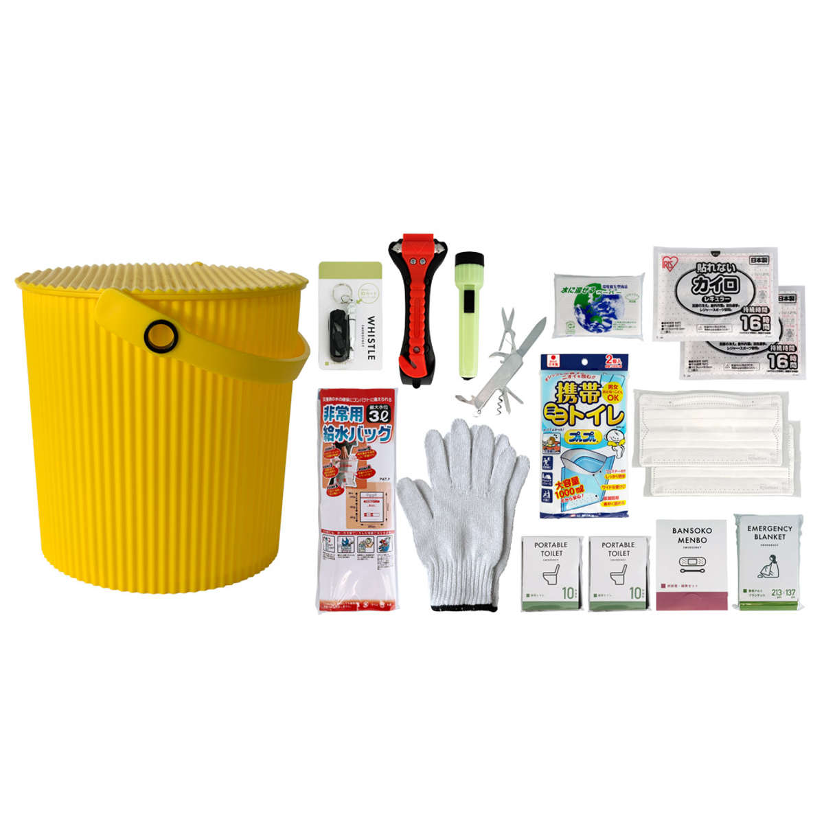 防災セット ウェイビー 車載用 座れる防災バケツセット 17点セット ( 防災 バケツ 座れる 耐荷重150kg 防災バッグ 衛生 防災用品 防災グッズ 収納 災害 緊急時 災害時 避難時 衛生用品 避難生活 非常用 ) 【ブルー】 ブルー