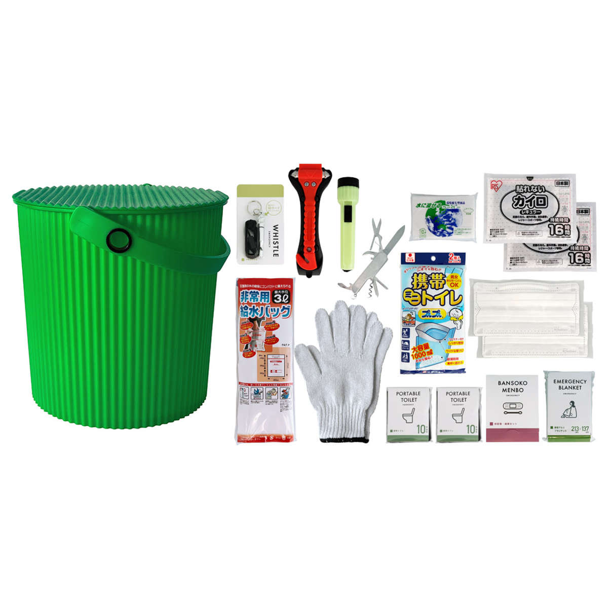 防災セット ウェイビー 車載用 座れる防災バケツセット 17点セット ( 防災 バケツ 座れる 耐荷重150kg 防災バッグ 衛生 防災用品 防災グッズ 収納 災害 緊急時 災害時 避難時 衛生用品 避難生活 非常用 ) 【ブルー】 ブルー