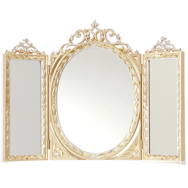 Lohaco 三面鏡 卓上型 イタリア製 テーブルミラー 幅61cm ホワイトゴールド 鏡 ミラー 姿見 3面鏡 卓上鏡 姫系 ロココ風 ゴージャス エレガント クラシック風 シルバーゴールド ホワイトゴールド 鏡 ミラー リビングート ロハコ店