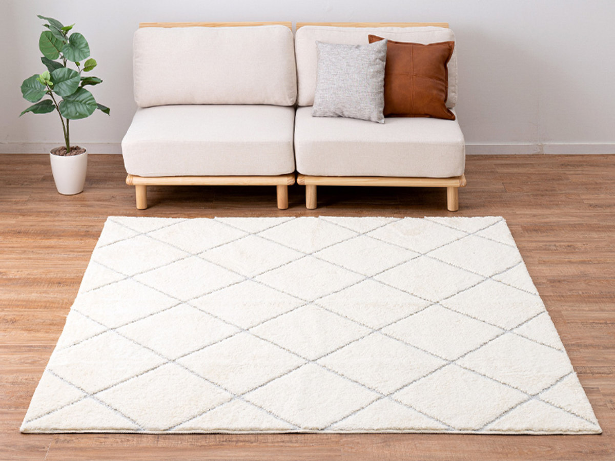 ラグ ベニワレン風の国産高機能ラグ ランバス 185×240cm ( カーペット 絨毯 マット ラグマット ベニワレン 長方形 3畳 日本製 ソフトタッチ ホットカーペット対応 床暖対応 消臭 防ダニ 抗菌 抗ウイルス 光触媒 国産 ) 【アイボリー】 アイボリー