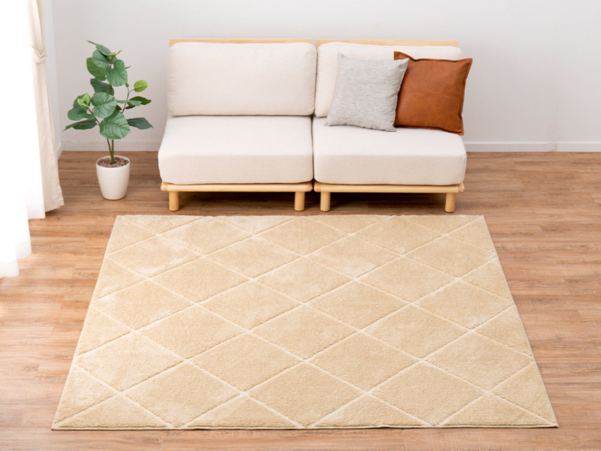 ラグ ベニワレン風の国産高機能ラグ ランバス 185×240cm ( カーペット 絨毯 マット ラグマット ベニワレン 長方形 3畳 日本製 ソフトタッチ ホットカーペット対応 床暖対応 消臭 防ダニ 抗菌 抗ウイルス 光触媒 国産 ) 【アイボリー】 アイボリー