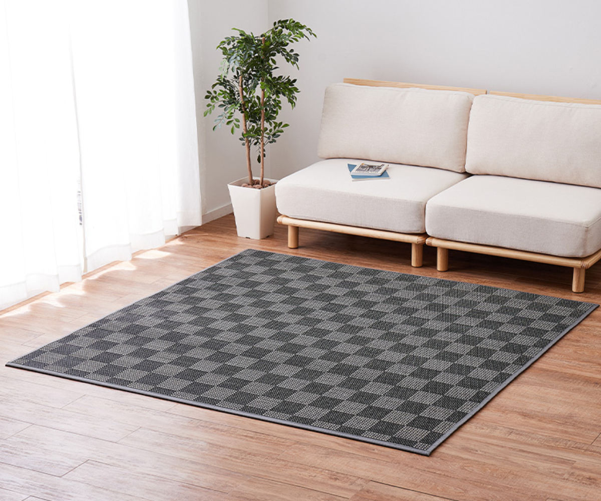 ラグ モダン柄の竹ラグ ベック 180×180cm ( カーペット 絨毯 マット 竹 正方形 2畳 2帖 天然素材 市松模様 厚手 竹素材 天然 ひんやり 夏 ウレタン入り 抗菌 防臭 コンパクト 三層 ふっくら エコ 防音効果 ) 【ブラック】 ブラック