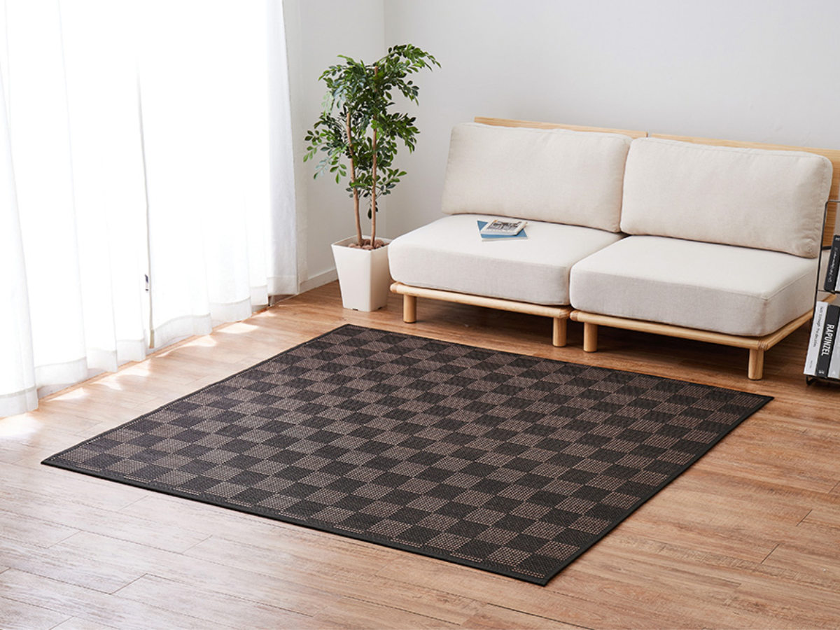 ラグ モダン柄の竹ラグ ベック 180×180cm ( カーペット 絨毯 マット 竹 正方形 2畳 2帖 天然素材 市松模様 厚手 竹素材 天然 ひんやり 夏 ウレタン入り 抗菌 防臭 コンパクト 三層 ふっくら エコ 防音効果 ) 【ブラック】 ブラック