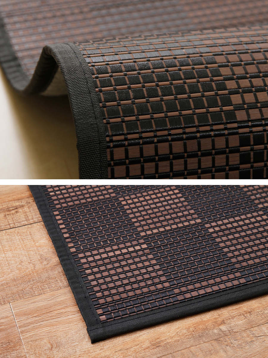 ラグ モダン柄の竹ラグ ベック 180×180cm ( カーペット 絨毯 マット 竹 正方形 2畳 2帖 天然素材 市松模様 厚手 竹素材 天然 ひんやり 夏 ウレタン入り 抗菌 防臭 コンパクト 三層 ふっくら エコ 防音効果 ) 【ブラック】 ブラック