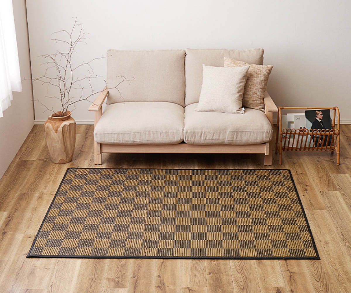 ラグ モダン柄の竹ラグ ベック 180×240cm ( カーペット 絨毯 マット 竹 長方形 3畳 3帖 天然素材 市松模様 厚手 竹素材 天然 ひんやり 夏 ウレタン入り 抗菌 防臭 コンパクト 三層 ふっくら エコ 防音効果 ) 【グレー】 グレー