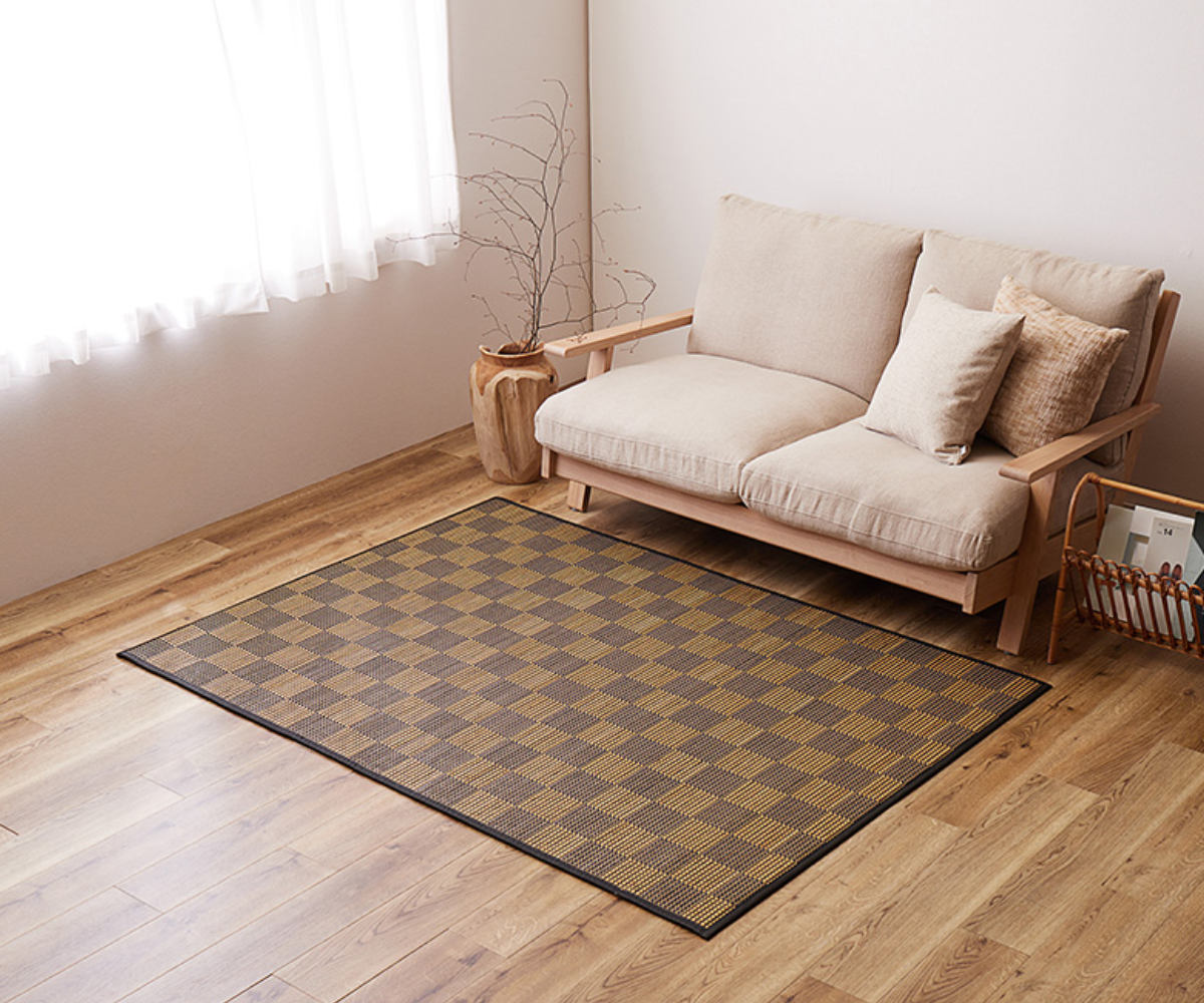 ラグ モダン柄の竹ラグ ベック 180×240cm ( カーペット 絨毯 マット 竹 長方形 3畳 3帖 天然素材 市松模様 厚手 竹素材 天然 ひんやり 夏 ウレタン入り 抗菌 防臭 コンパクト 三層 ふっくら エコ 防音効果 ) 【グレー】 グレー