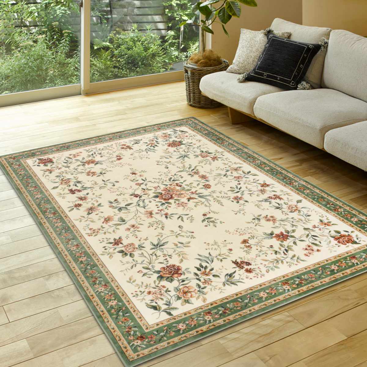 ラグ 195×195cm ラグマット ベルギー製モケットラグ ロイヤルパレス アムール ( ラグマット カーペット じゅうたん 絨毯 敷物 マット おしゃれ ウィルトン織 長方形 薄手 ホットカーペット 床暖房 対応 約2畳 ) 【グリーン】 グリーン