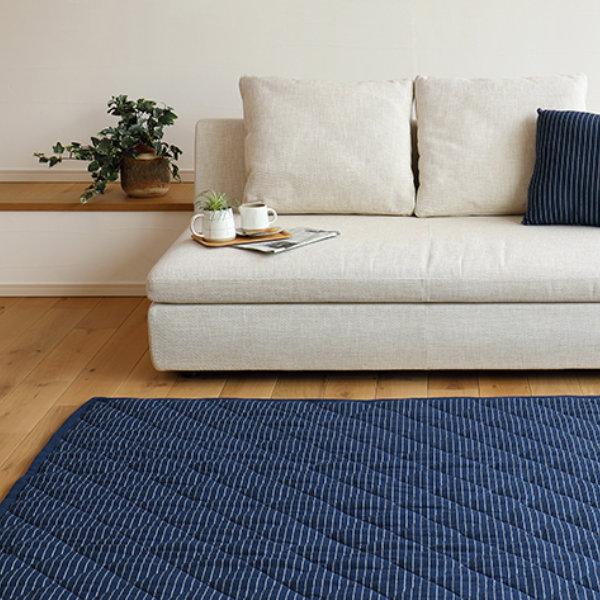 ラグ ワッフル生地のインド綿キルトラグ 185×240cm ( LH17669 ラグマット カーペット 絨毯 マット 吸水 吸湿 通気性 綿 洗える 清潔 ソファ前 ベッドサイド オールシーズン リビング 床暖 ホットカーペット対応 ) 【ネイビー】 ネイビー
