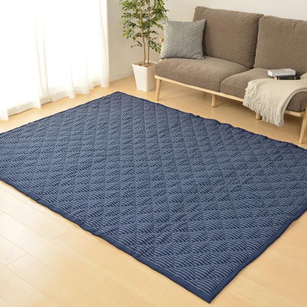 ラグ ワッフル生地のインド綿キルトラグ 185×240cm ( LH17669 ラグマット カーペット 絨毯 マット 吸水 吸湿 通気性 綿 洗える 清潔 ソファ前 ベッドサイド オールシーズン リビング 床暖 ホットカーペット対応 ) 【ネイビー】 ネイビー