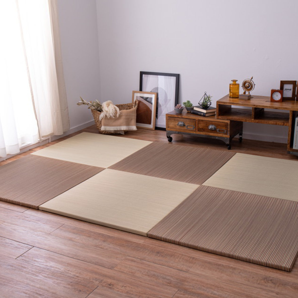 ユニット畳 置き畳 綾川 約82×82 滑り止め付き ブルー ( 畳マット 畳 ラグ マット い草 軽量 コンパクト 移動 楽々 簡単 設置 システム畳 フロア畳 フローリング畳 軽い フローリング 手軽 和室 洋室 厚み 滑り止め ) 【グリーン】 グリーン