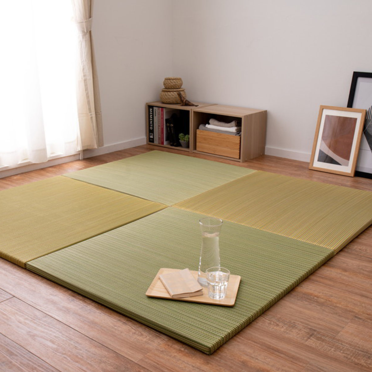 ユニット畳 置き畳 綾川 約82×82 滑り止め付き 12枚セット ブルー ( 畳マット 畳 ラグ マット い草 軽量 コンパクト 移動 楽々 簡単 設置 システム畳 フロア畳 フローリング畳 軽い フローリング 手軽 和室 洋室 厚み 滑り止め ) 【ブラウン】 ブラウン