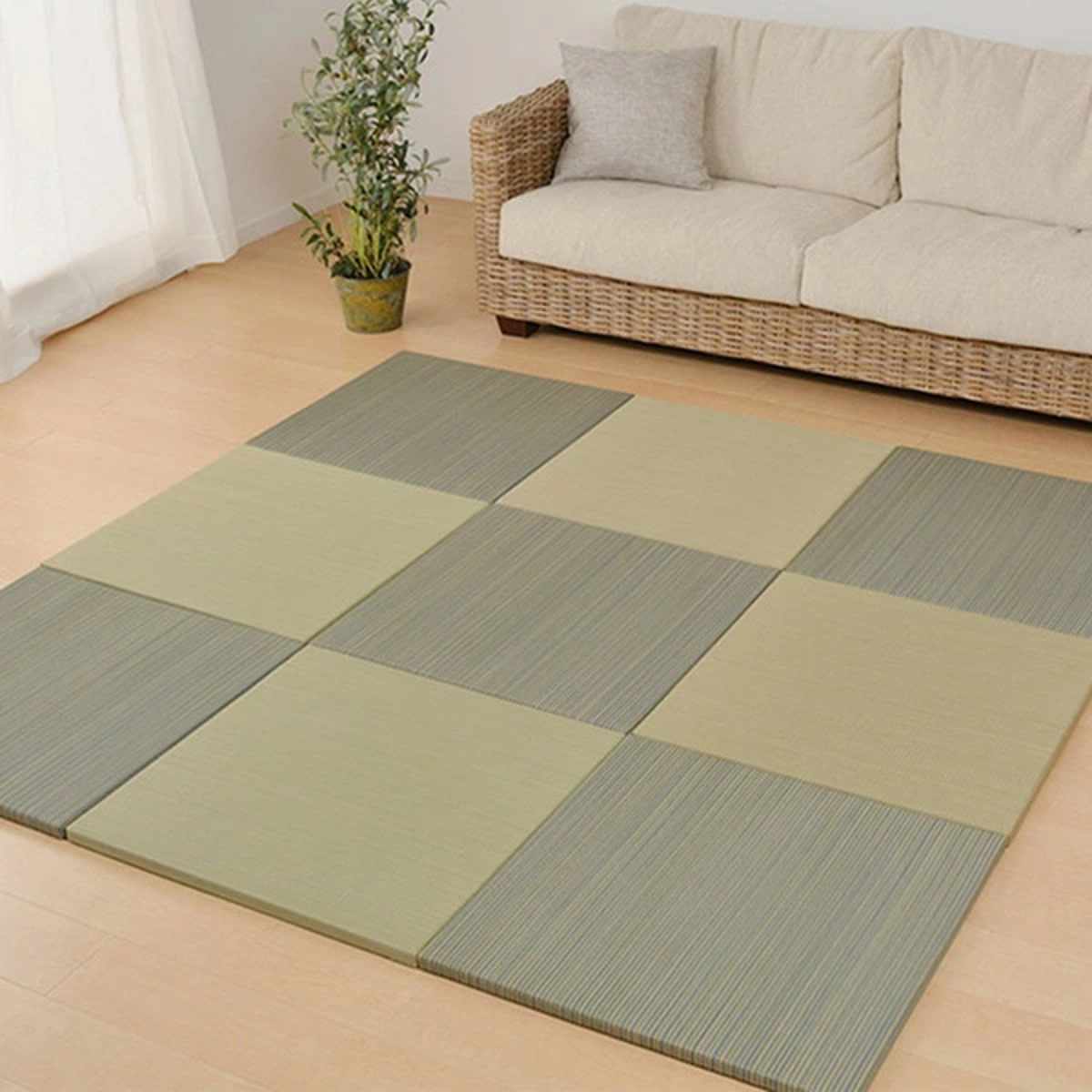 ユニット畳 置き畳 紗彩 約65×65 滑り止め付き 6枚セット ブラック ( 畳マット 畳 ラグ マット い草 軽量 コンパクト 移動 楽々 簡単 設置 システム畳 フロア畳 フローリング畳 軽い フローリング 手軽 和室 洋室 厚み 滑り止め ) 【グリーン】 グリーン