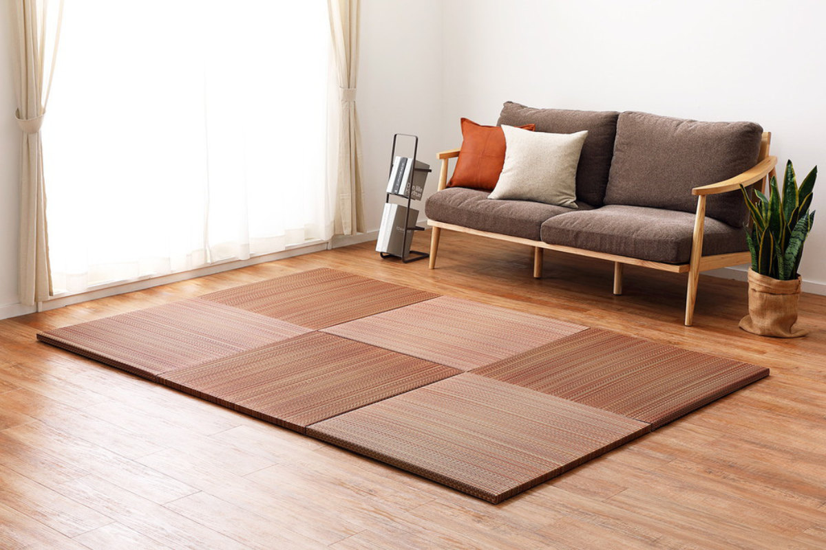 ユニット畳 置き畳 倉敷 約82×82 滑り止め付き 12枚セット ブルー ( 畳マット 畳 ラグ マット システム畳 フロア畳 フローリング畳 簡単 設置 軽い フローリング 手軽 和室 洋室 い草 厚み クッション性 キズ防止 ) 【ナチュラル】 ナチュラル